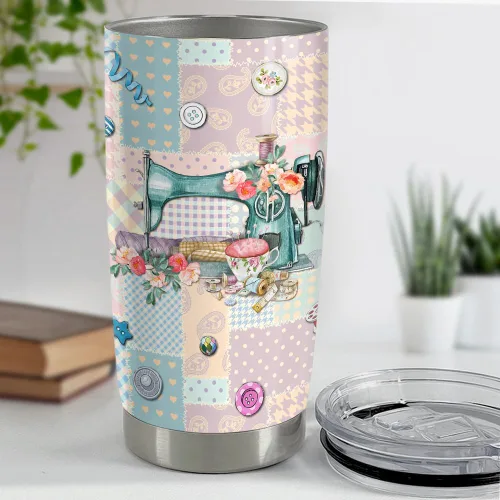 Vista 4 de SANDJEST Vaso de costura de 20 onzas para amantes de la costura, regalo para mujeres de alcantarillado, vasos aislados de acero inoxidable, taza