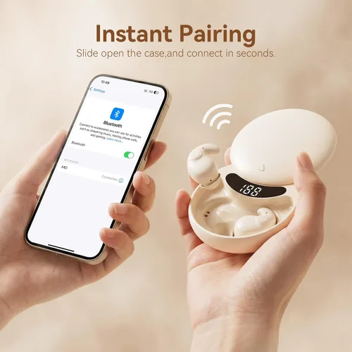 Vista 4 de Xmenha Auriculares invisibles planos y discretos para dormir, inalámbricos, Bluetooth, no visibles, para dormir de lado, discretos, pequeños Beige