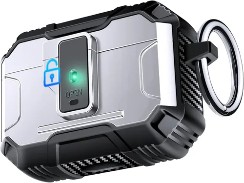 Vista 8 de Amoured AutoPOP - Funda para AirPods Pro de 1ª generación con cerradura y llavero, protección resistente de 360° y mecanismo de apertura de 1 clic