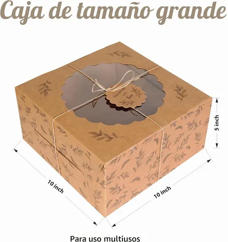 Vista 4 de Cajas de Pastel Kraft con Ventana (10 piezas) - Cajas de Panadería Marrones para Pasteles, Donas, Tartas, Galletas, Cupcakes, Chocolates, Postres