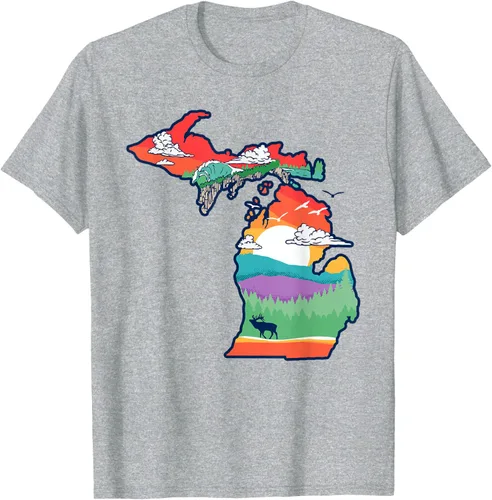 Vista 45 de Michigan Outside - Camiseta con ilustración artística