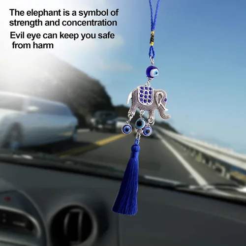 Vista 3 de Amuleto de elefante azul, decoración hecha a mano, adorno turco de ojo turco de la suerte, adorno colgante de ojo turco para automóvil, hogar