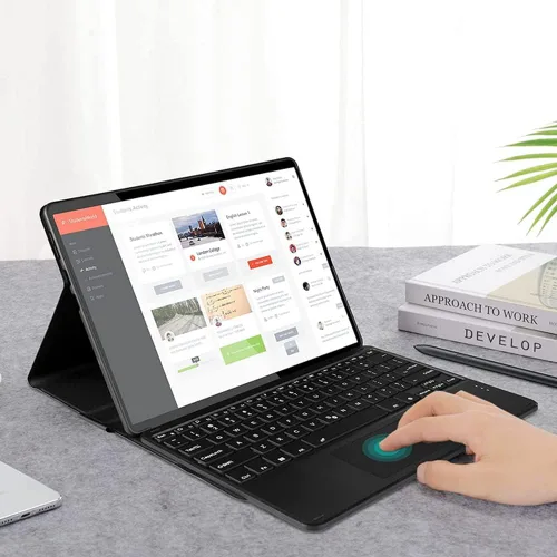 Vista 6 de Funda de teclado retroiluminada para Galaxy Tab A8 de 10.5 pulgadas, modelo 2021 SM-X200/X205/X207, funda de soporte de piel sintética con teclado