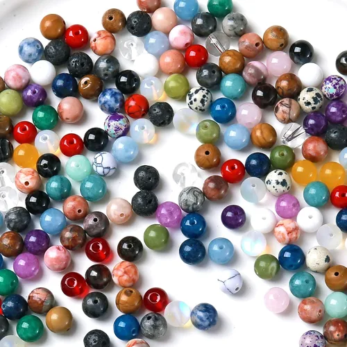 Vista 4 de 100 cuentas de piedra multicolor natural de 0.236 pulgadas (0.236 in), cuentas espaciadoras sueltas redondas para hacer pulseras, collares, aretes