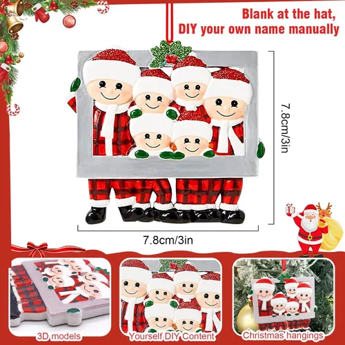 Vista 2 de Adorno de Navidad personalizado 2025, adorno para árbol de Navidad, marco personalizado de familia feliz hecho de cerámica, colgante con nombre