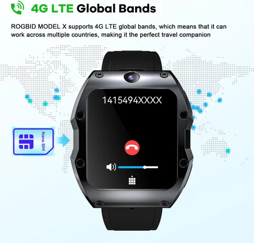 Vista 5 de Rogbid Model X Global 4G LTE SmartWatches - Teléfono para hombres con cámara dual de 13MP+5MP de cerámica con tarjeta SIM, monitor de sueño