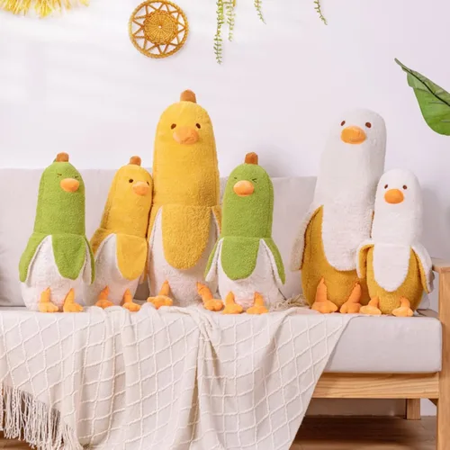 Vista 7 de PEACH CAT Lindo Pato de Plátano Peluche Animal de Peluche Pato Chef de Plátano Largo Almohada de Felpa para Niñas y Niños Blanco 12 pulgadas