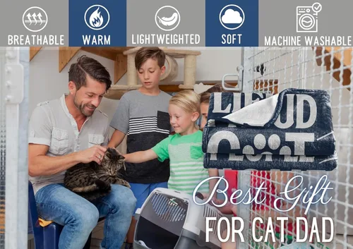 Vista 2 de Manta de regalo de agradecimiento para papá con gato para hombres, 50 x 65 pulgadas, la mejor