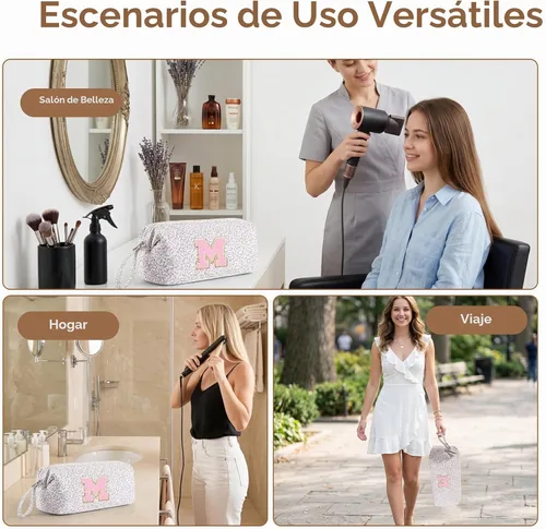 Vista 8 de Bolsa de viaje para herramientas para el cabello con inicial compatible con Floral rosa