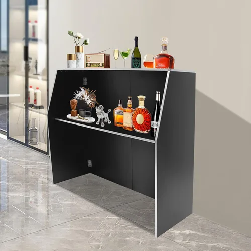 Vista 5 de Barra de eventos portátil plegable con estantes superiores y medios, 47.75 x 19.5 x 42.75 pulgadas, gabinete de bar portátil plegable para fiestas