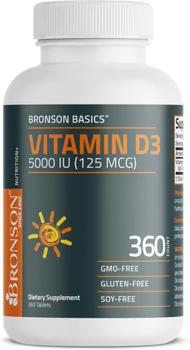 Vista 5 de Bronson Vitamina D3 5000iu (125mcg) Suministro de 1 año para una función muscular saludable y apoyo inmunológico, sin OMG, 360 tabletas
