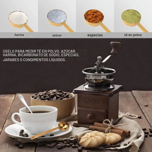 Vista 4 de Cuchara de Café, Juego de Cucharas de Café de Acero Inoxidable Dorado, 1 cucharada (15ml) y 1 cucharada (30ml) de Cuchara, Cuchara Medidora de Oro
