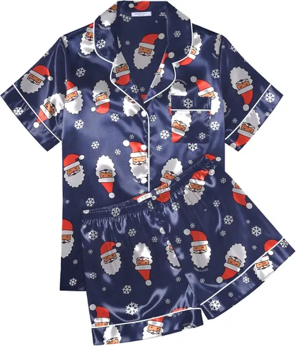 Vista 13 de Ekouaer Conjunto de pijama de satén de seda para mujer, suave, de manga corta, con botones, ropa para dormir, camiseta y pantalones cortos, juego