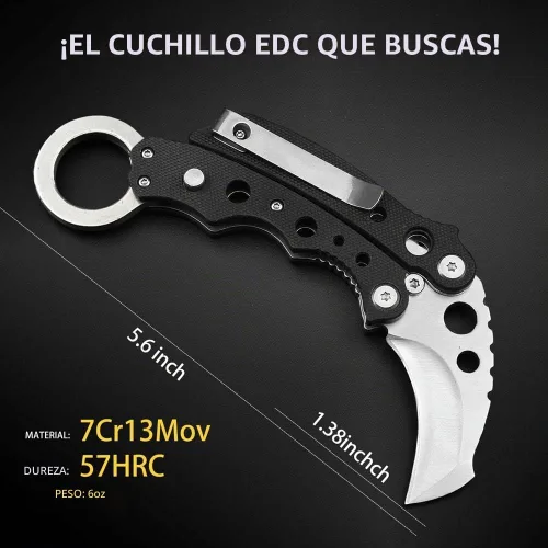 Vista 5 de NedFoss - Navaja de bolsillo plegable Karambit con cerradura de botón de mango G10