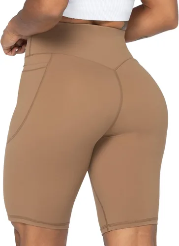 Vista 2 de Sunzel Pantalones cortos de ciclismo de 10 pulgadas, 8 y 5 pulgadas, para mujer, con bolsillos, cintura alta, para yoga, atletismo, gimnasio