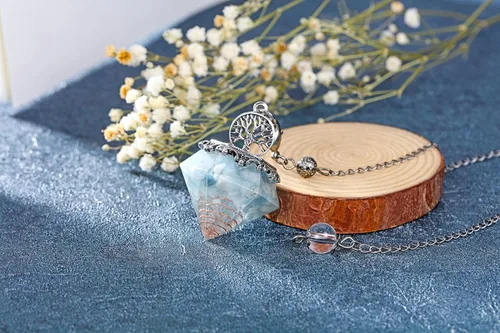 Vista 2 de MANIFO Péndulo de cristal de aguamarina Reiki, piedra preciosa curativa Point Life Tree Péndulos para radiestesia, Scrying Adivinación Meditación