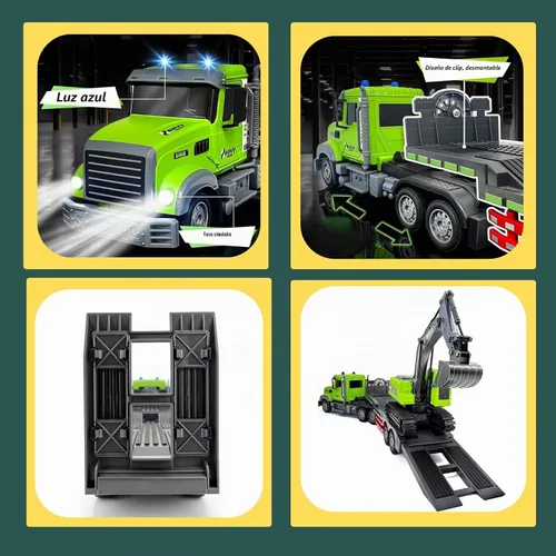 Vista 5 de 1:12 RC Semi camión con excavadora para adulto, cubo de metal, un control Verde