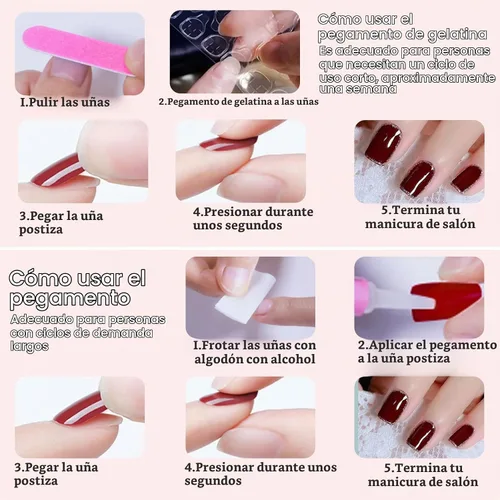 Vista 6 de Uñas postizas a presión de almendra, uñas postizas medianas con diseños de estampado francés de lámina dorada 3D, pegamento dorado Starlight en uñas