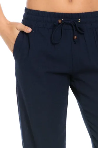 Vista 4 de Pantalones cómodos de lino con cordón y cintura elástica para mujer