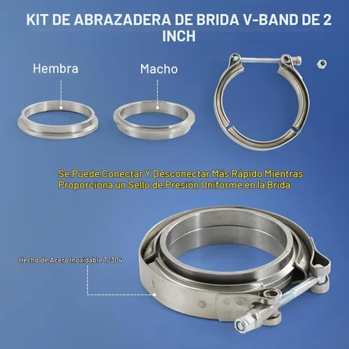 Vista 4 de Abrazadera de banda en V de 2" con acero inoxidable del reborde para bajantes del escape de Turbo