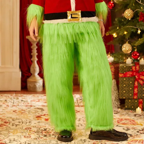 Vista 3 de Disfraz de Navidad para bebé, disfraz de Papá Noel, disfraz de monstruo peludo verde, mameluco de Navidad para cosplay