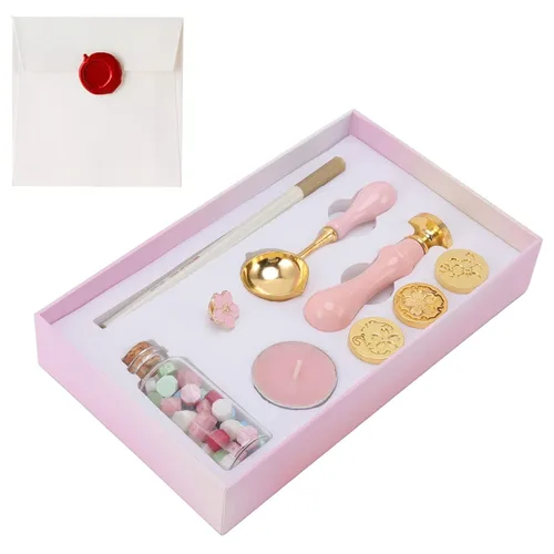 Vista 6 de Jeanoko Kit de sellos reemplazables con patrones de sello de cera con broche de mango de sello de madera para el hogar, escuela, oficina, invitación