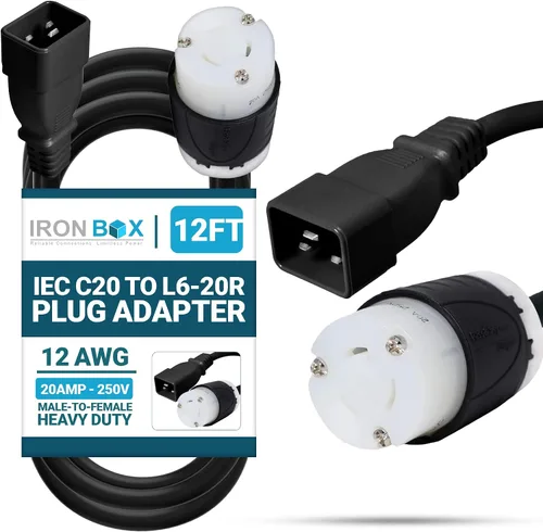 Vista 15 de IronBox Electric - Cable de alimentación de enchufe IEC C20 a L6-20R resistente - Chaqueta de 12 AWG - Clasificado para 20 amperios y 250 V - Cable