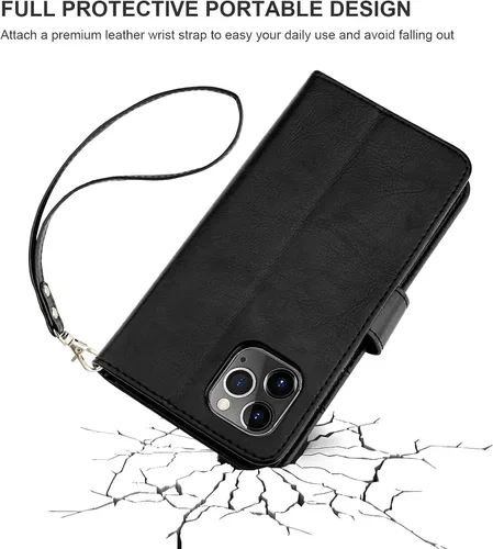 Vista 6 de Bocasal Funda tipo cartera compatible con iPhone 12 e iPhone 12 Pro con soporte para tarjetas de cuero PU magnética desmontable con soporte plegable