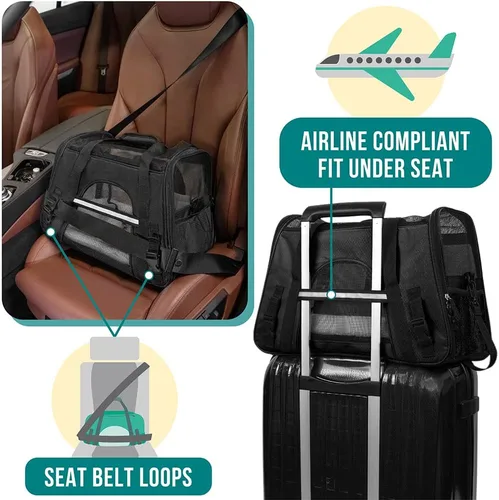 Vista 6 de PetAmi Transportador de mascotas aprobado por aerolíneas para gatos, transportador de perros de lados suaves para perros pequeños, suministros
