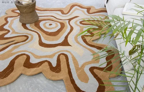 Vista 3 de Alfombra de área hecha a mano con patrón de ilusión de forma irregular 100% lana hecha a mano (color multicolor, 4 x 4 pies)