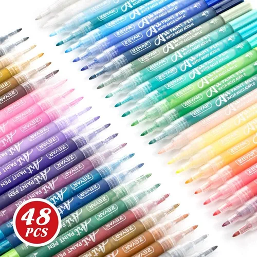 Vista 8 de ZEYAR Bolígrafos de pintura acrílica, extrafinos, 24 colores, tinta permanente e impermeable, certificado AP, funciona en roca, madera, vidrio, 24