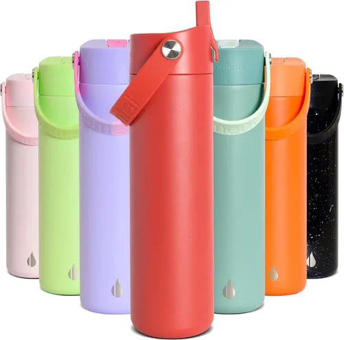 Vista 30 de Elemental Botella de agua aislada de 24 onzas con popote, botellas de agua con núcleo de acero inoxidable 100% a prueba de fugas para viajes, Beige