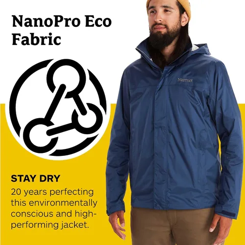 Vista 5 de MARMOT Chaqueta impermeable Precip Eco para hombre, 100% reciclada, transpirable, ligera, plegable Azul ártico