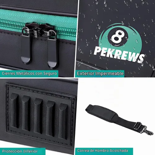 Vista 5 de PEKREWS Funda para pelotas de billar, bolsa de transporte acolchada de billar, caja de almacenamiento de viaje con asa de transporte y correa