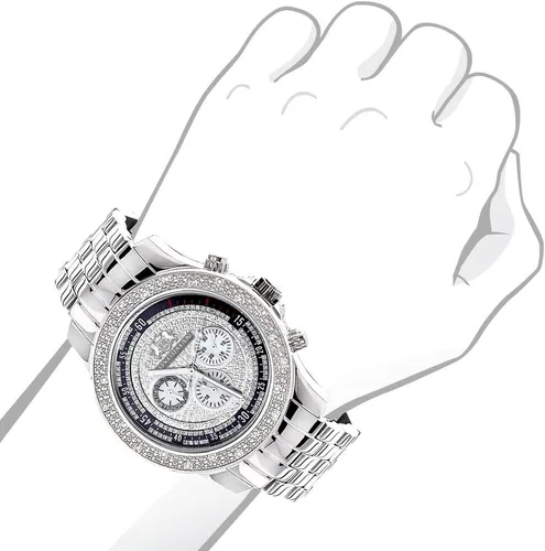 Vista 3 de LUXURMAN Relojes de diamantes para hombre reloj Raptor con diamantes genuinos para hombre, caja de acero inoxidable de 0.25 ct, ACERO, Cronógrafo