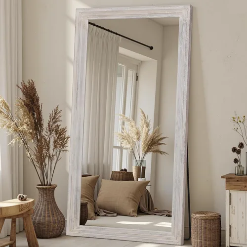 Vista 14 de Espejo de longitud completa, espejo de madera de 71" × 32" con soporte, espejo de piso de madera, espejos de pie de gran tamaño, espejos de pared