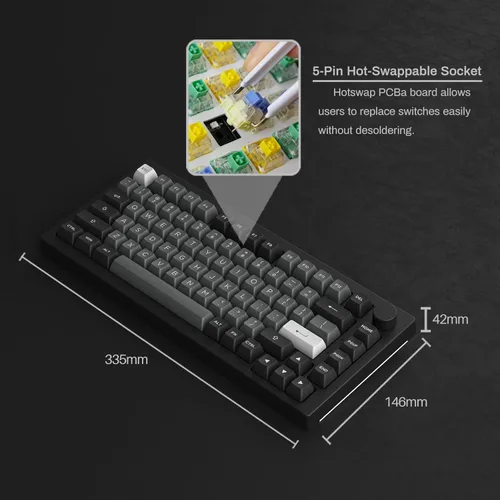 Vista 3 de Akko 5075B Plus Teclado Mecánico 75% RGB Intercambiable en Caliente con Crema de Teclado con Perilla, Tema Negro y Plateado con Teclas PBT de Perfil