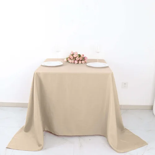 Vista 181 de Efavormart - Mantel cuadrado de lino de poliéster sin costuras, 54 x 54 pulgadas, color beige, para banquetes de boda, fiesta, restaurante