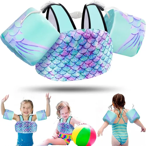 Vista 15 de Vvinca Chaleco de natación separable para niños pequeños de 22 a 66 libras (1 a 6 años) Flotador de piscina 3 en 1 y bandas de brazo para niños