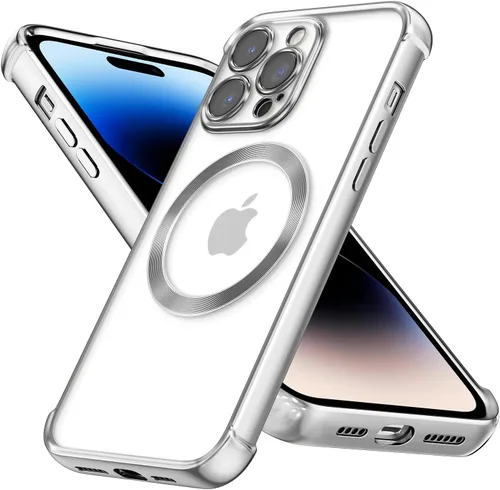 Vista 8 de RALEAVO Funda magnética para iPhone 14 Pro [compatible con Magsafe] [protección contra caídas de grado militar] Funda transparente delgada chapada a