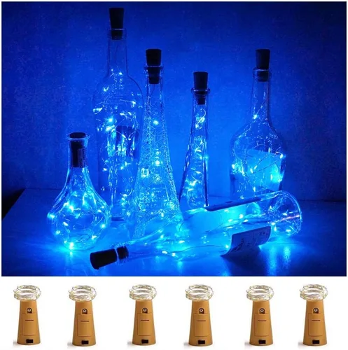 Vista 12 de Luces para botella de vino con corcho, paquete de 6 unidades, funciona con pilas, 15 luces LED en forma de corcho, alambre plateado, miniluces