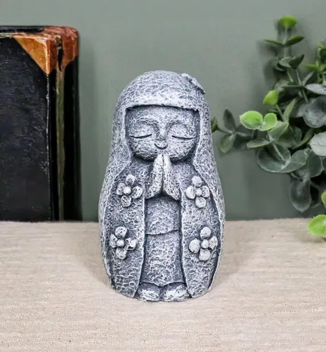 Vista 3 de Ebros Gift Buda Ksitigarbha Bodhisattva Bosatsu Niña Monje Orando con Ropa Floral Figura decorativa Budismo Altar Escultura Talismán de Protección