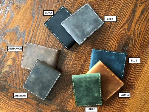Vista 9 de Cartera de cuero para hombres I Crazy Horse I Slim Wallet para hombres y mujeres diseño único para hombre I Best Gift Idea forro polar verde