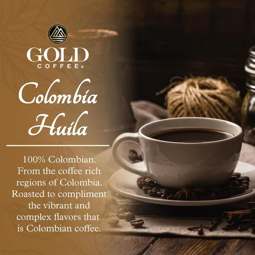 Vista 2 de Gold Coffee Co. Premium Colombia Huila - Café colombiano 100% molido de tostado medio, notas de caramelo, azúcar morena, manzana verde, 12 onzas