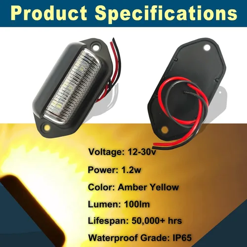 Vista 3 de 2 luces LED ámbar amarillas para placa de matrícula, 12V-24V DC impermeable 6-SMD lámpara de placa de matrícula luz trasera, para camión SUV