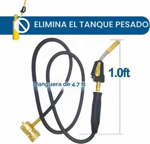 Vista 6 de Cabeza de Antorcha de Propano con Manguera de 1.43 m, Kit de Antorcha de Gas MAP Mapp Turbo Antorcha con Autoencendido, Válvula de Llama Ajustable