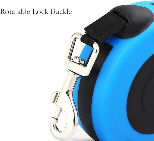 Vista 3 de Correa retráctil para perro, cuerda automática azul de 16 pies con interruptor y mango antideslizante para pasear a un perro (azul)