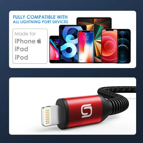 Vista 8 de Cable de carga para iPhone [certificado MFi de Apple], paquete de 3 cables USB-A a Lightning de 3 pies, cable de carga rápida trenzado de nailon