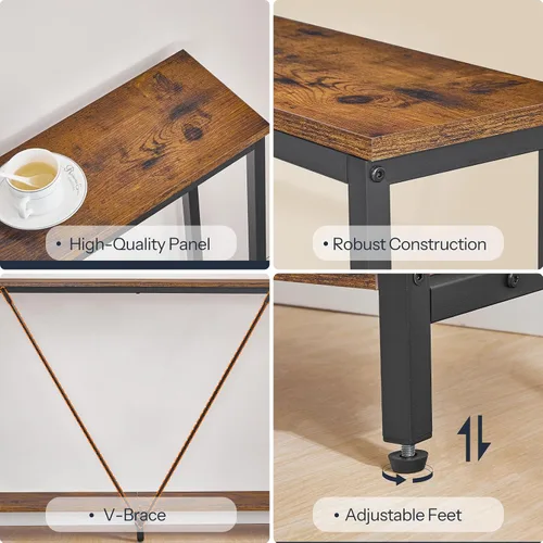 Vista 8 de HOOBRO Mesa consola de 63 pulgadas con estación de carga, mesa de sofá extra larga de 2 niveles con soporte en V, para espacio estrecho, mesa