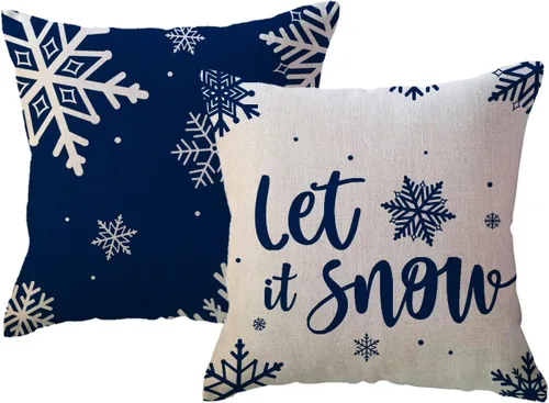 Vista 10 de ULOVE LOVE YOURSELF - Juego de 2 fundas de almohada para decoración de invierno, fundas de almohada de Navidad estilo granja, diseño de copos